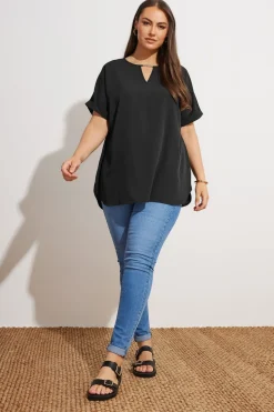Yours Curve Black Notch Neck Blouse