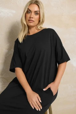 Yours Curve Black Oversized Pocket Detail Midi Dress