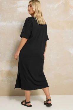 Yours Curve Black Oversized Pocket Detail Midi Dress