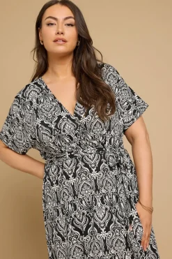 Yours Curve Black Paisley Print Midaxi Wrap Dress