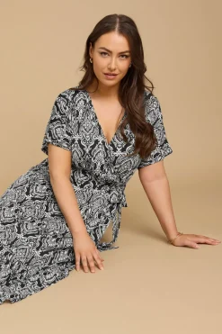 Yours Curve Black Paisley Print Midaxi Wrap Dress