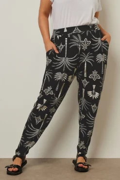 Yours Curve Black Palm Print Harem Trousers