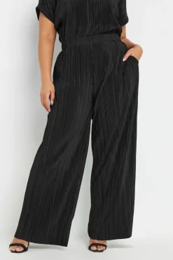 Yours Curve Black Plisse Wide Leg Trousers