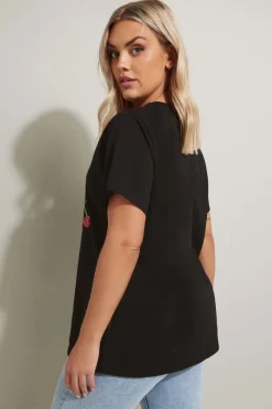 Yours Curve Black Sequin Embellished Cherry T-Shirt