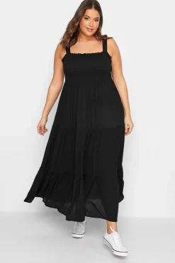 Yours Curve Black Shirred Strappy Sundress