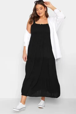 Yours Curve Black Shirred Strappy Sundress