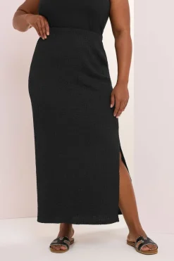 Yours Curve Black Textured Side Split Maxi Skirt