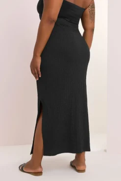 Yours Curve Black Textured Side Split Maxi Skirt