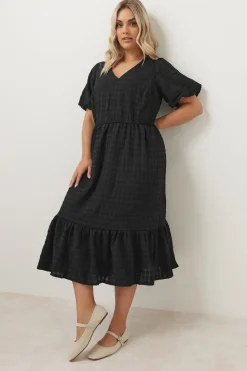 Yours Curve Black Textured Tiered Midi Dress