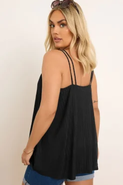 Yours Curve Black Textured Double Strap Cami Top