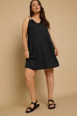 Yours Curve Black Textured Double Strap Mini Dress