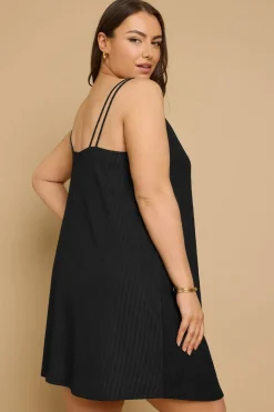 Yours Curve Black Textured Double Strap Mini Dress