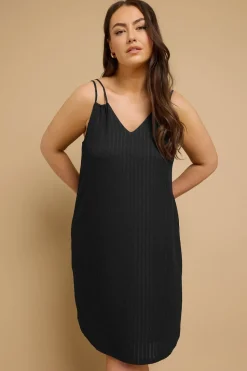 Yours Curve Black Textured Double Strap Mini Dress