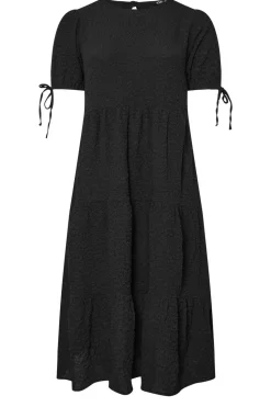 Yours Curve Black Textured Ditsy Floral Tie Back Dress