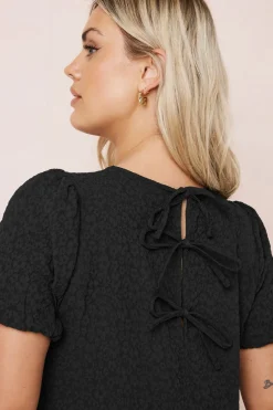 Yours Curve Black Textured Ditsy Floral Tie Back Dress