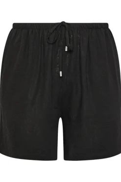 Yours Curve Black Tie Front Linen Shorts