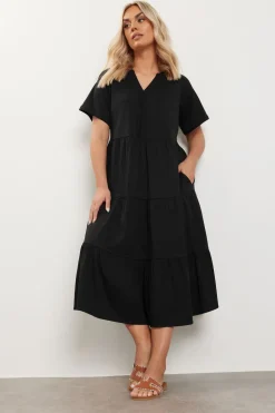 Yours Curve Black Tiered Cotton Midaxi Dress