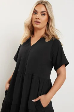 Yours Curve Black Tiered Cotton Midaxi Dress