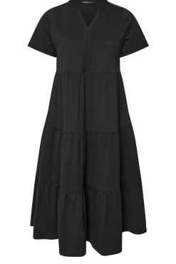 Yours Curve Black Tiered Cotton Midaxi Dress
