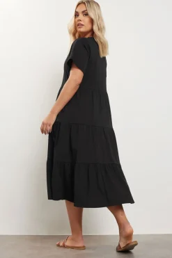 Yours Curve Black Tiered Cotton Midaxi Dress