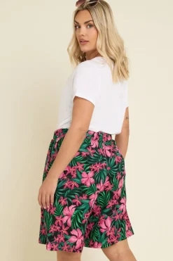 Yours Curve Black Tropical Floral Print Jersey Shorts