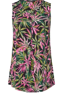 Yours Curve Black Tropical Leaf Pleat Front Vest Top