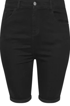 Yours Curve Black Turn Up Denim Shorts