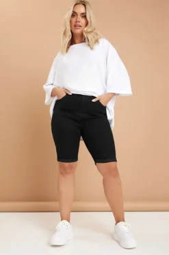 Yours Curve Black Turn Up Denim Shorts
