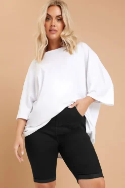 Yours Curve Black Turn Up Denim Shorts