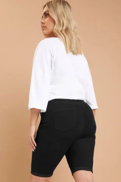Yours Curve Black Turn Up Denim Shorts