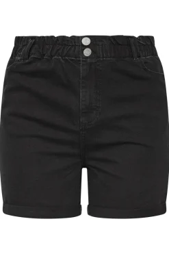 Yours Curve Black Washed Elasticated Waist Turn Up Denim Shorts
