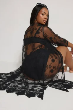 Yours Curve Black Western Lace Kimono