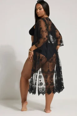 Yours Curve Black Western Lace Kimono