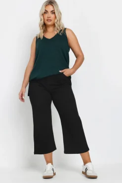 Yours Curve Black Wide Leg Cropped Denim Jeans