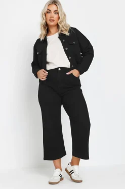 Yours Curve Black Wide Leg Cropped Denim Jeans
