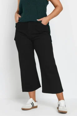 Yours Curve Black Wide Leg Cropped Denim Jeans