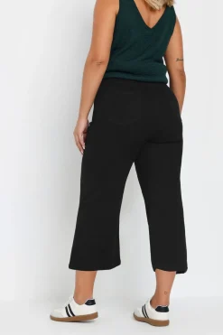 Yours Curve Black Wide Leg Cropped Denim Jeans