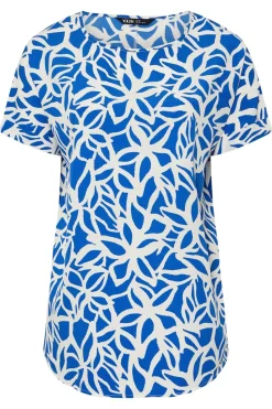 Yours Curve Blue Abstract Floral Print Boxy Short Sleeve Blouse