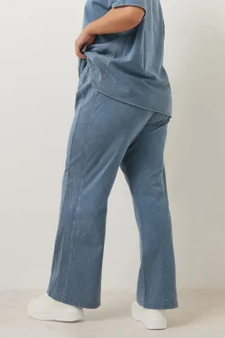 Yours Curve Blue Acid Wash Wide Leg Joggers