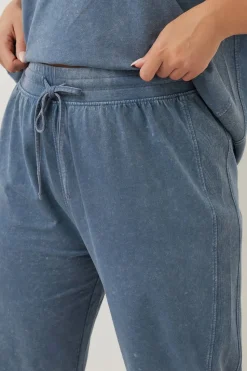 Yours Curve Blue Acid Wash Wide Leg Joggers