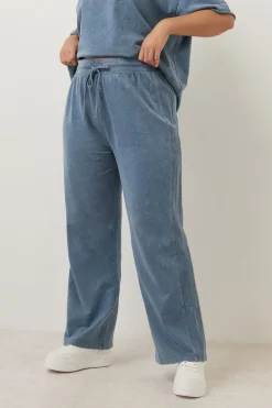 Yours Curve Blue Acid Wash Wide Leg Joggers