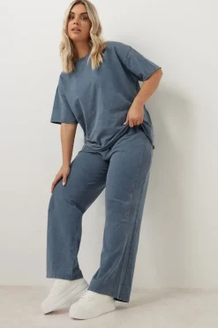 Yours Curve Blue Acid Wash Wide Leg Joggers