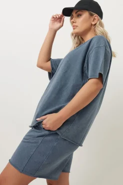 Yours Curve Blue Acid Wash Sweat Jogger Shorts