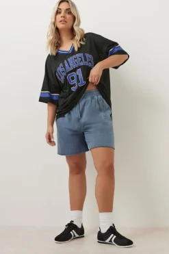Yours Curve Blue Acid Wash Sweat Jogger Shorts
