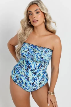 Yours Curve Blue Animal Print Shirred Swimsuit