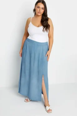 Yours Curve Blue Chambray Maxi Skirt