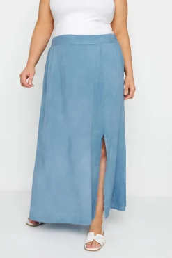Yours Curve Blue Chambray Maxi Skirt