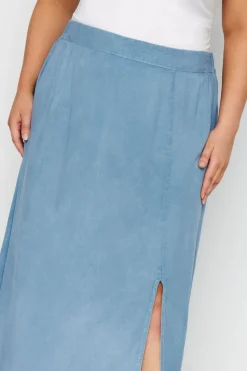 Yours Curve Blue Chambray Maxi Skirt
