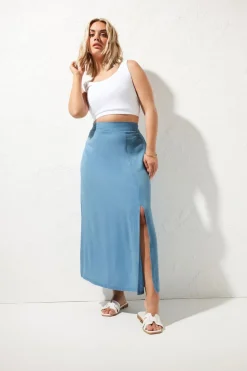 Yours Curve Blue Chambray Maxi Skirt