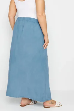 Yours Curve Blue Chambray Maxi Skirt
